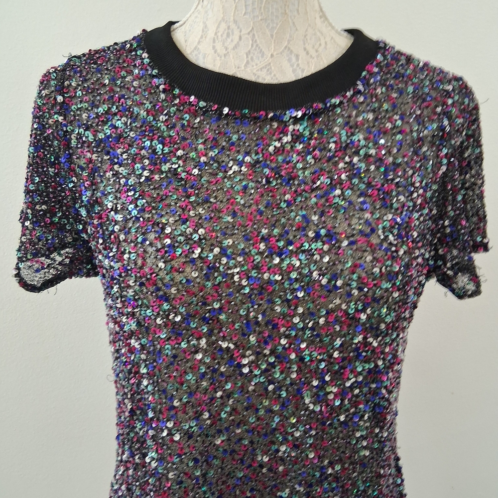 Parker Multicolor Sequin Short Sleeve Top